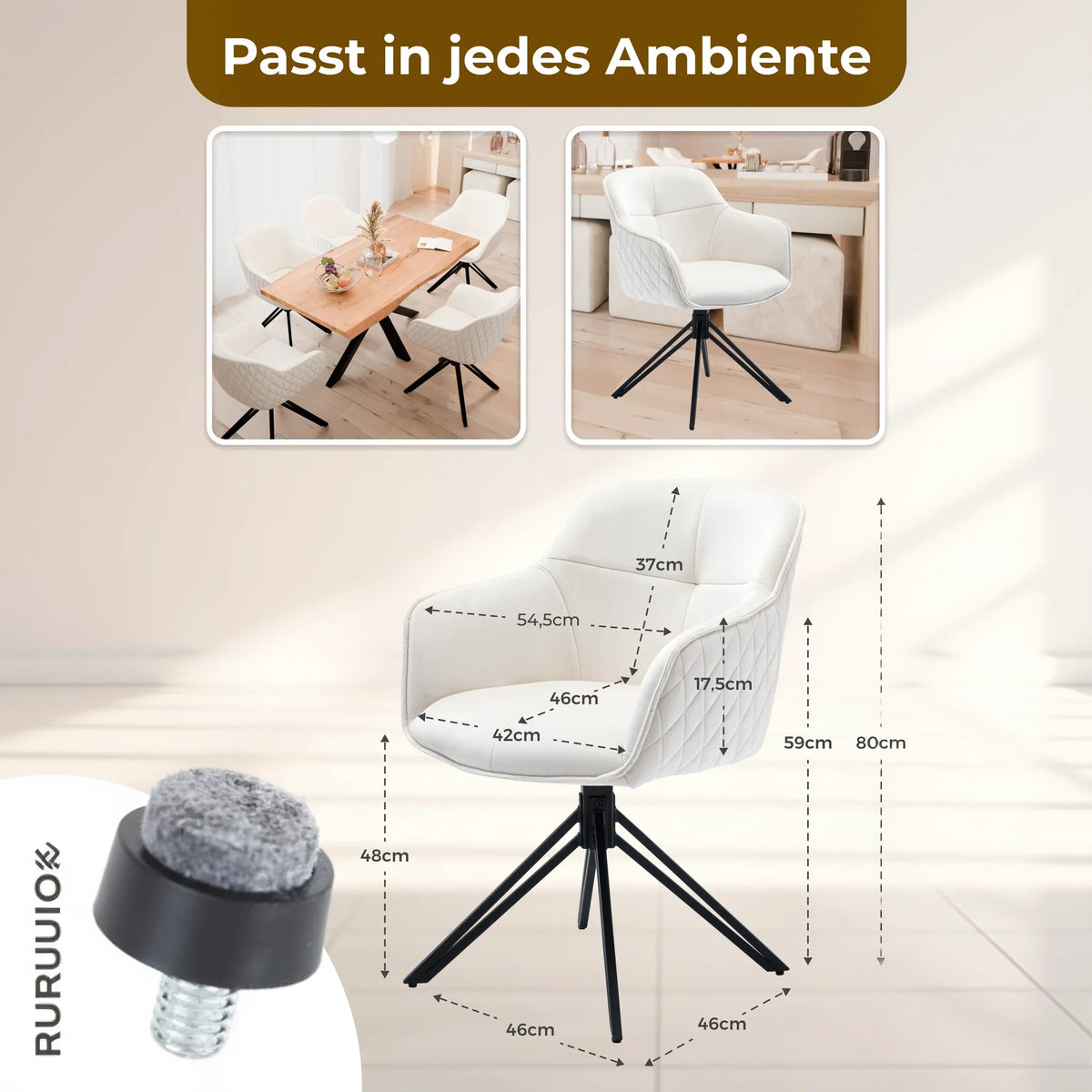 Esszimmerstuhl Beige 360° Drehbar – Samt | 2er, 4er & 6er Set