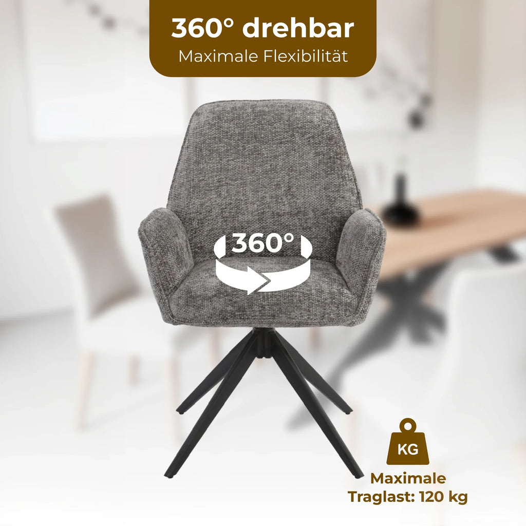 Esszimmerstuhl Dunkelgrau 360° Drehbar – Chenille | 2er, 4er & 6er Set