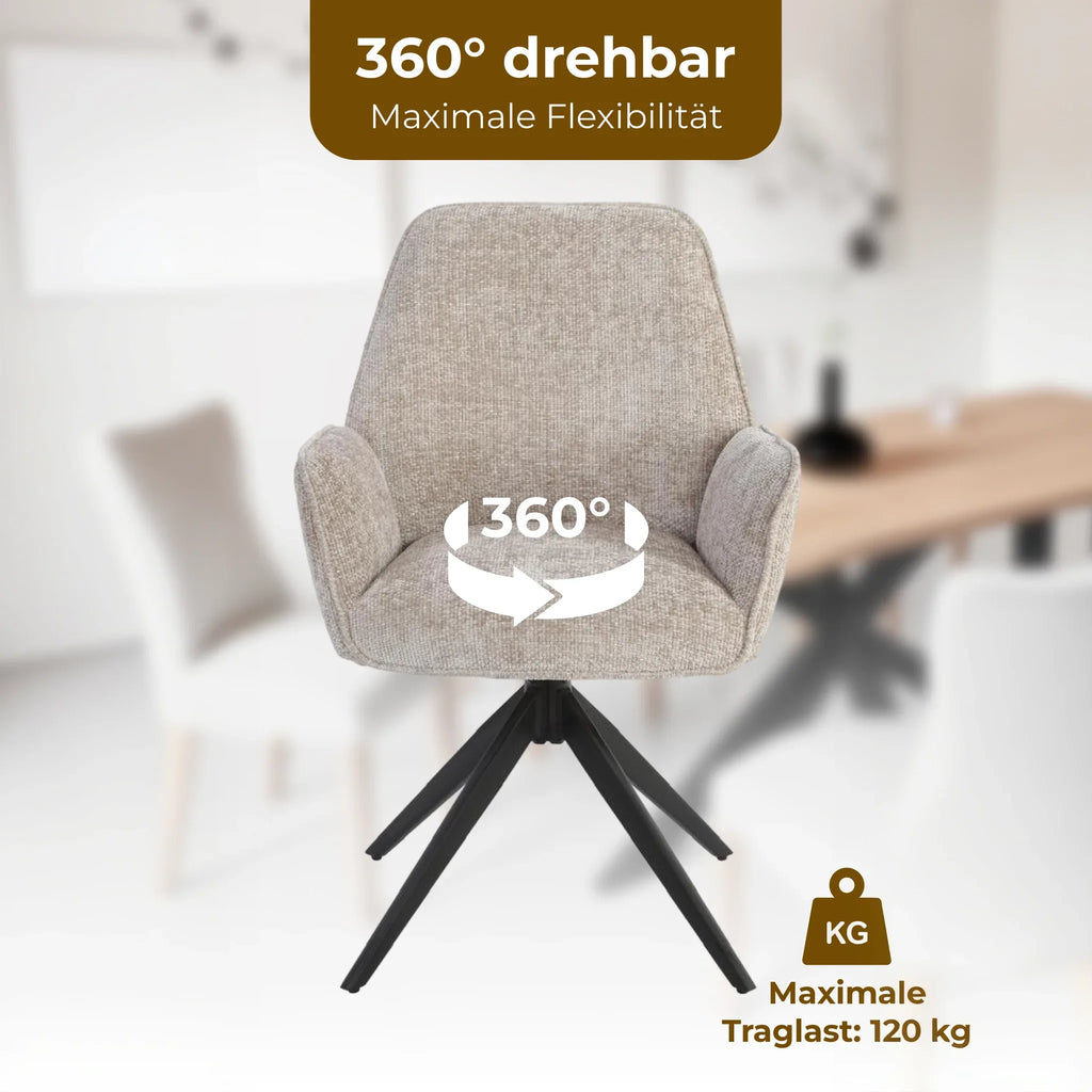 Esszimmerstuhl Beige 360° Drehbar – Chenille | 2er, 4er & 6er Set