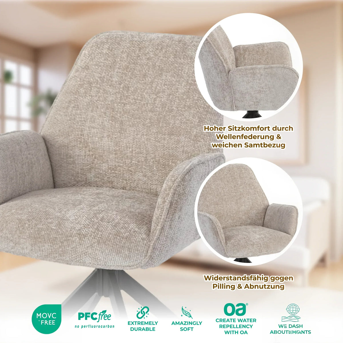 Esszimmerstuhl Beige 360° Drehbar – Chenille | 2er, 4er & 6er Set