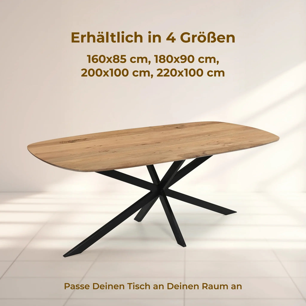 Esszimmertisch Oval Massivholz Akazie – Spider-Gestell | 160–220 cm