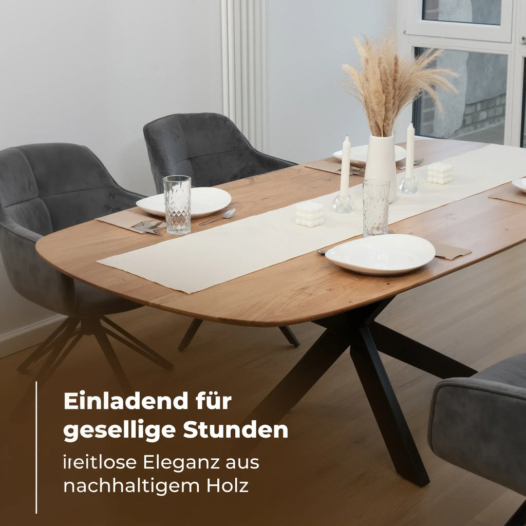 Esszimmertisch Oval Massivholz Akazie – Spider-Gestell | 160–220 cm