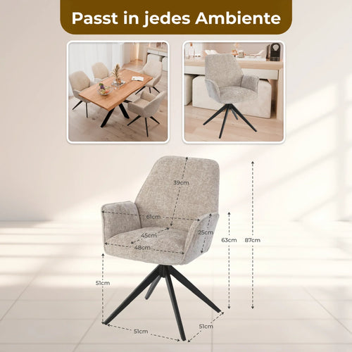 Esszimmerstuhl Beige 360° Drehbar – Chenille | 2er, 4er & 6er Set