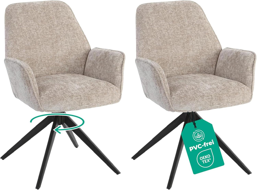 Esszimmerstuhl Beige 360° Drehbar – Chenille | 2er, 4er & 6er Set