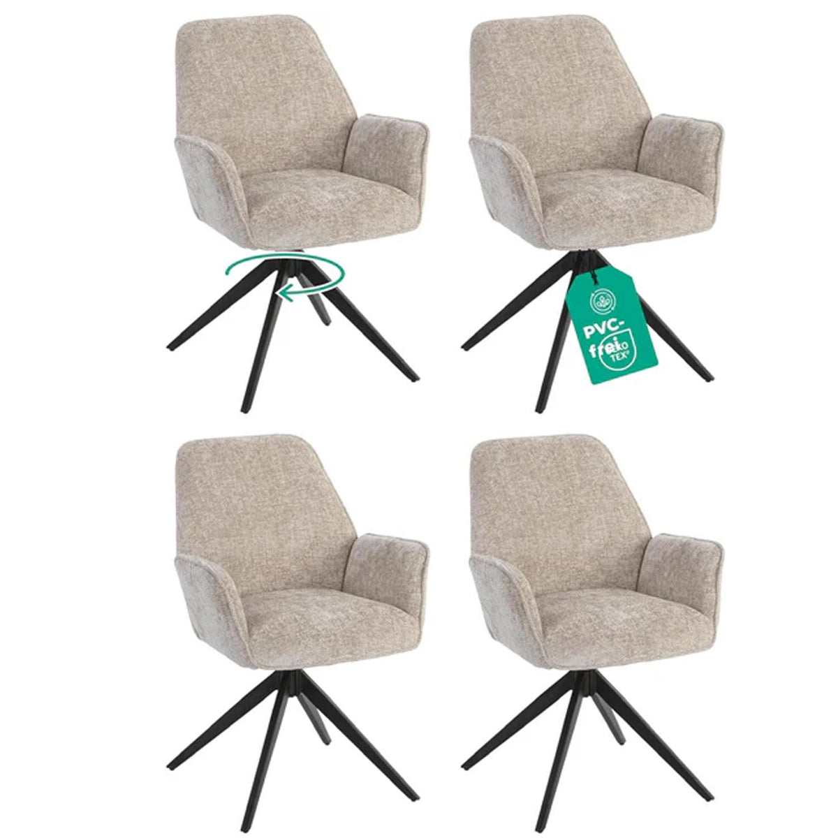Esszimmerstuhl Beige 360° Drehbar – Chenille | 2er, 4er & 6er Set