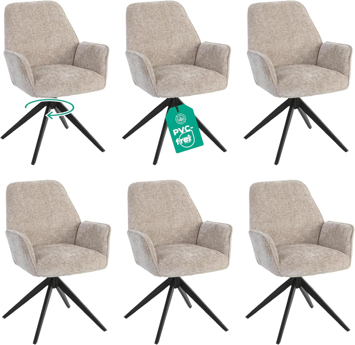 Esszimmerstuhl Beige 360° Drehbar – Chenille | 2er, 4er & 6er Set