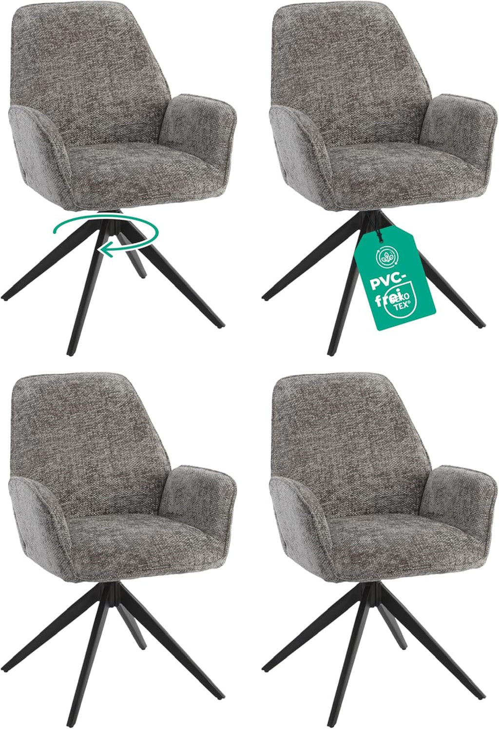 Esszimmerstuhl Dunkelgrau 360° Drehbar – Chenille | 2er, 4er & 6er Set