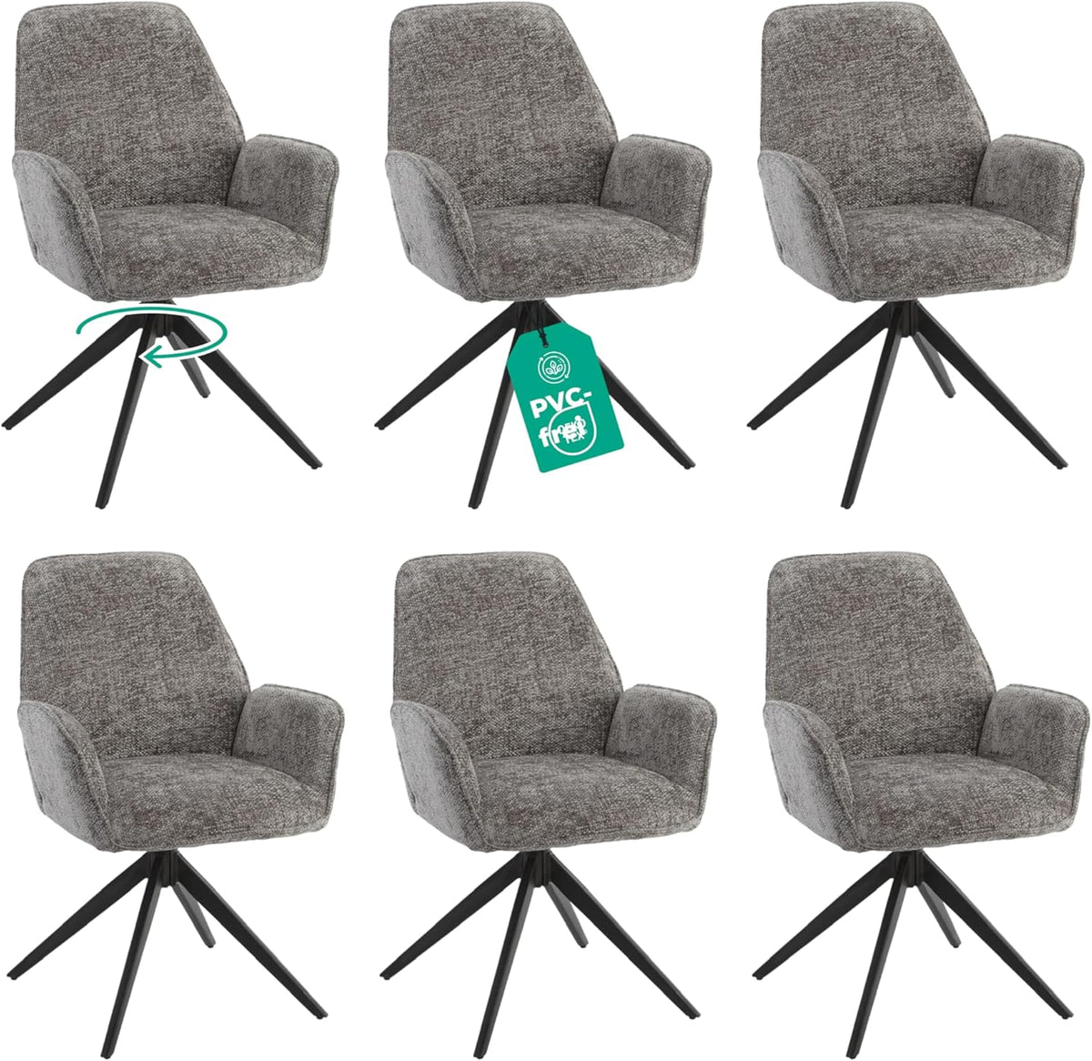 Esszimmerstuhl Dunkelgrau 360° Drehbar – Chenille | 2er, 4er & 6er Set
