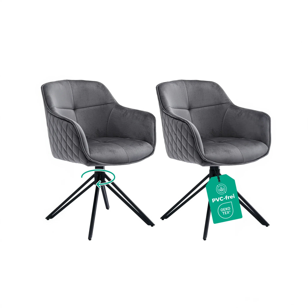 Esszimmerstuhl Dunkelgrau 360° Drehbar – Samt | 2er, 4er & 6er Set