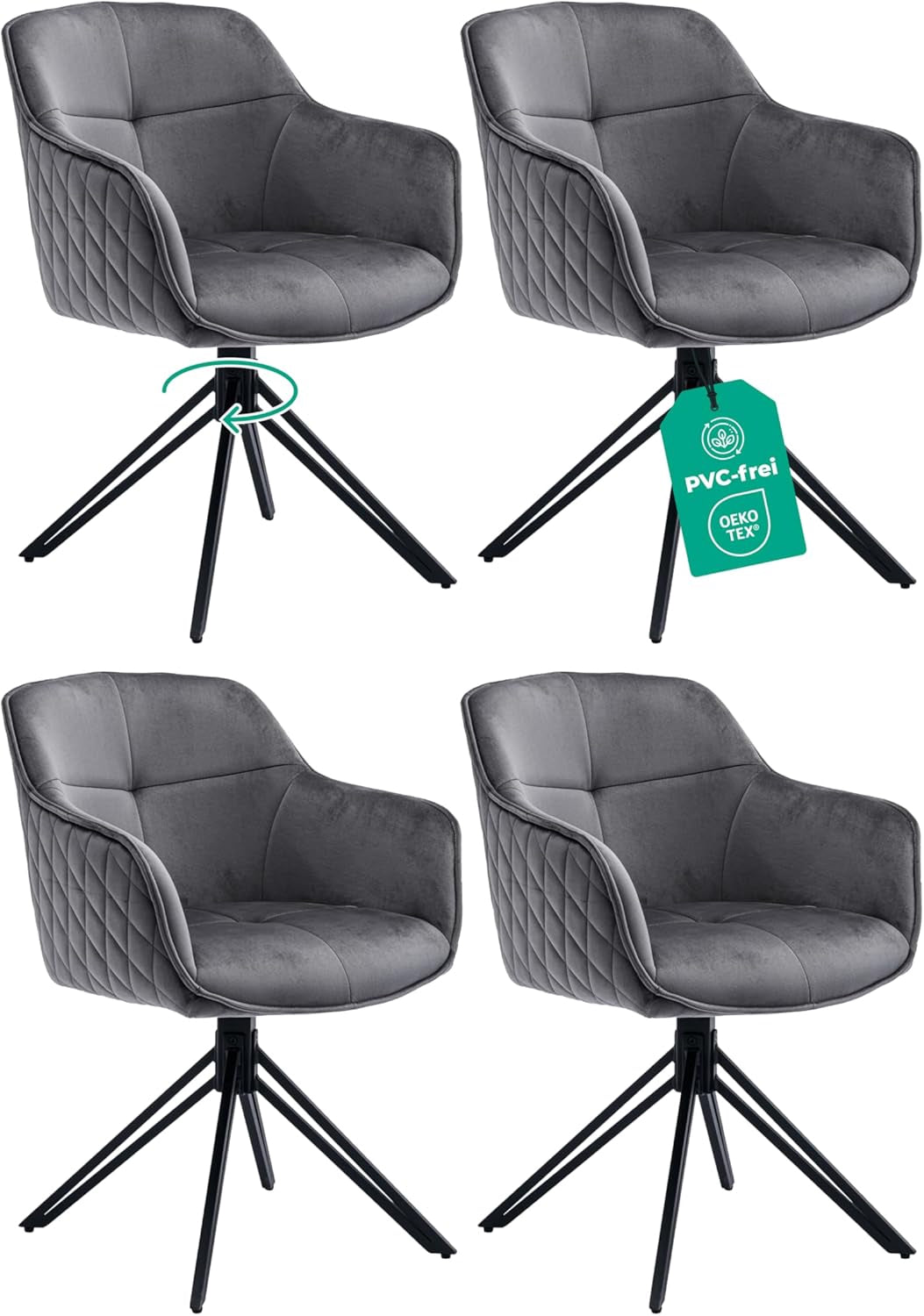 Esszimmerstuhl Dunkelgrau 360° Drehbar – Samt | 2er, 4er & 6er Set