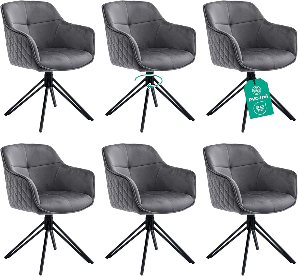Esszimmerstuhl Dunkelgrau 360° Drehbar – Samt | 2er, 4er & 6er Set