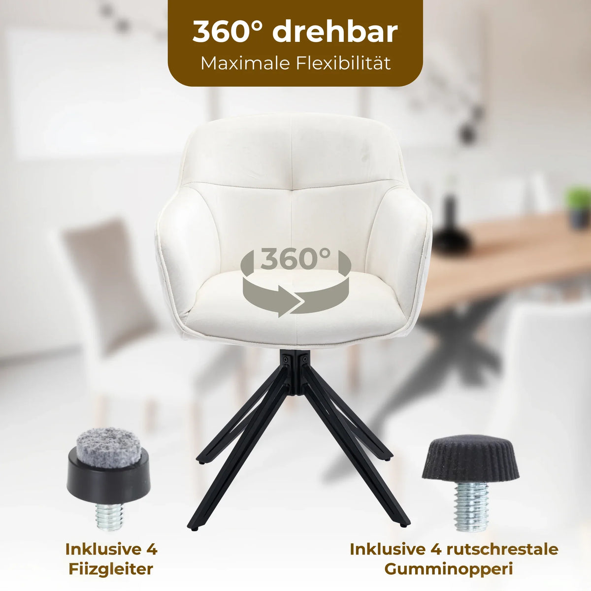 Esszimmerstuhl Beige 360° Drehbar – Samt | 2er, 4er & 6er Set